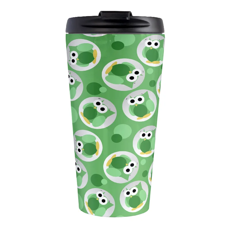 glass coffee cups with quotes -Funny Cute Green Owl Pattern Travel Mug