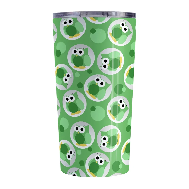 stainless steel mugs with custom designs -Funny Cute Green Owl Pattern Tumbler Cup