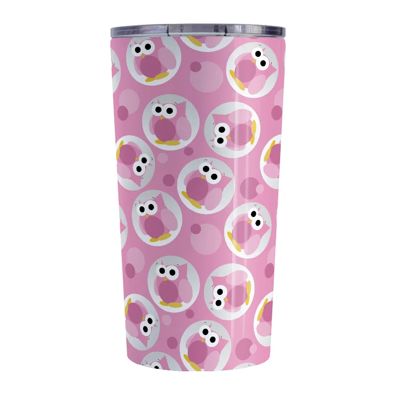 custom engraved tea mugs -Funny Cute Pink Owl Pattern Tumbler Cup