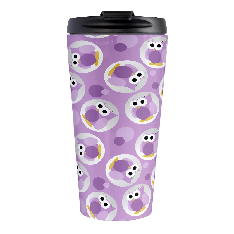 high quality coffee tumblers -Funny Cute Purple Owl Pattern Travel Mug