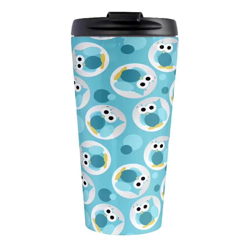 custom printed ceramic coffee mugs -Funny Cute Turquoise Owl Pattern Travel Mug