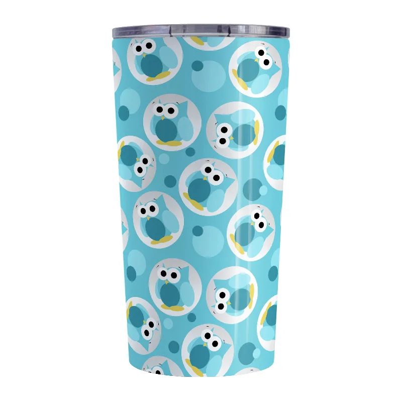 thermal coffee tumblers for work -Funny Cute Turquoise Owl Pattern Tumbler Cup