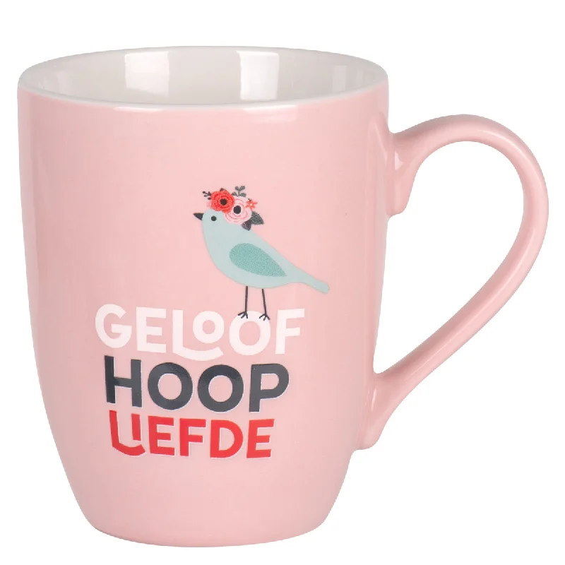 engraved coffee mugs with names -Geloof Hoop Liefde Afrikaans Pink Ceramic Mug