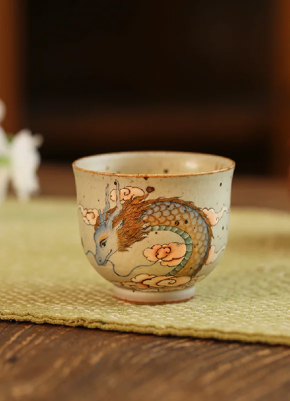 trendy coffee mugs for work -Gohobi Hand-painted Blue Dragon Ceramic Tea Cup