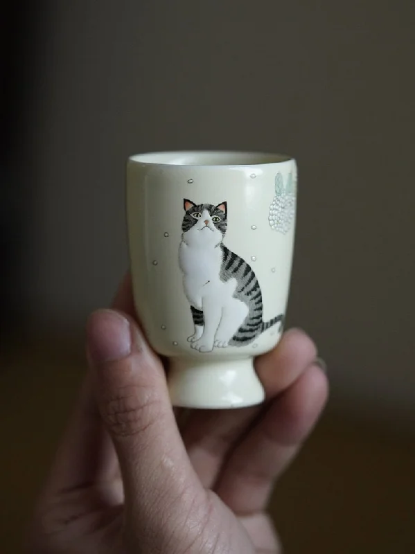 insulated travel cups for gifts -Gohobi Hand-painted Cat Tall Tea Cup