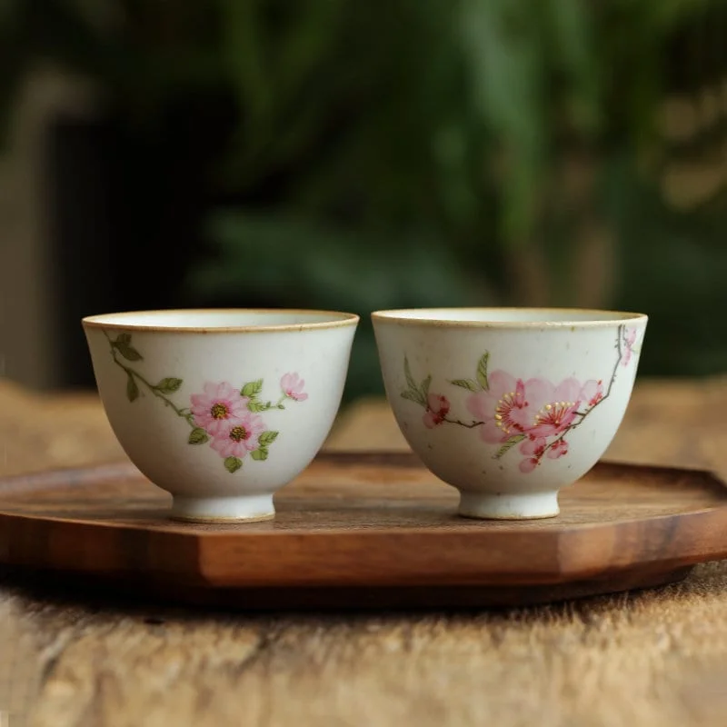 insulated coffee tumblers for work -Gohobi Hand-painted Ceramic Floral Tea Cup