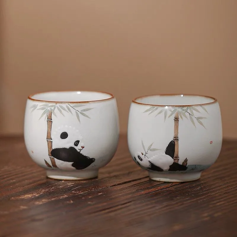 custom engraved tea mugs -Gohobi Hand-painted Panda Tea Cup