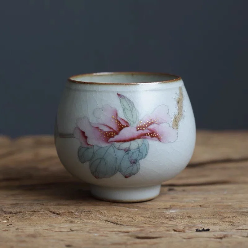 thermal coffee tumblers for work -Gohobi Hand-painted Peony Tea Cup