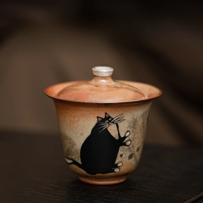 Hand painted Cat Gaiwan