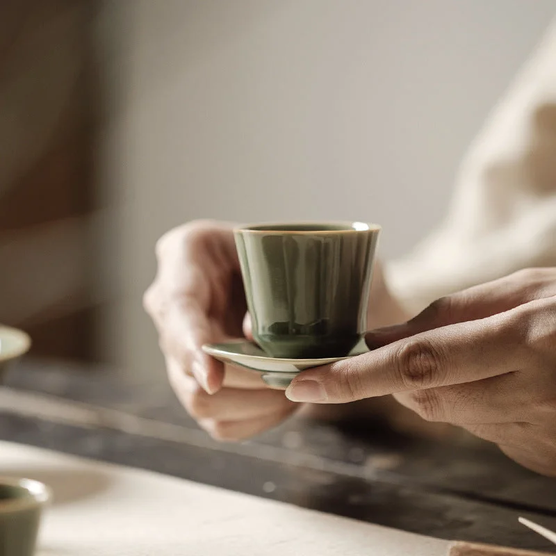 personalized coffee mugs with photos -Gohobi Handmade Green Tea Cup and Saucer