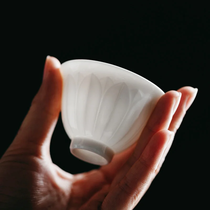 coffee mugs with lid for travel -Gohobi Handmade White Porcelain Hand-embossed Chrysanthemum Ceramic Tea Cup