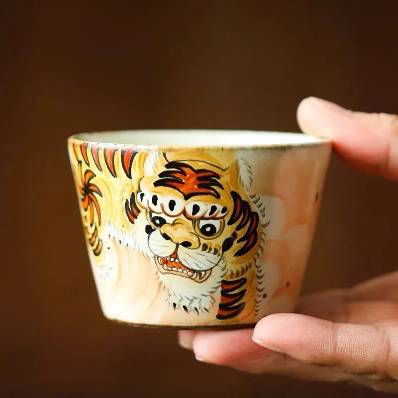 cute mugs with personalized quotes -Gohobi Hand-painted Tiger Tea Cup