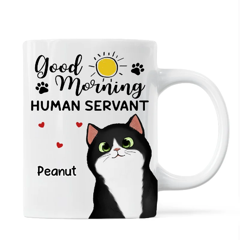 best ceramic coffee cups for office -Good Morning Human Servant Cute Peeking Fluffy Cat Personalized Mug