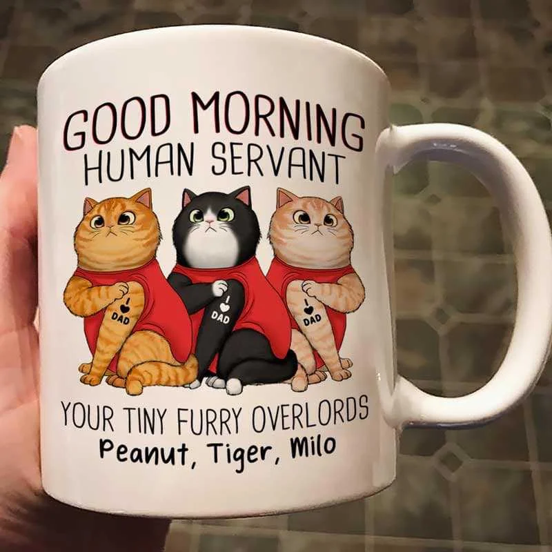 custom ceramic mugs with logo -Good Morning Human Servant Tattoo Cat Personalized Mug