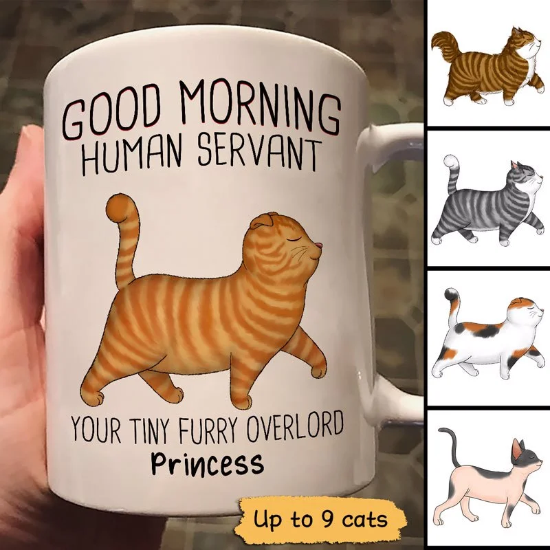 stainless steel insulated cups -Good Morning Human Servant Proud Walking Cats Personalized Mug