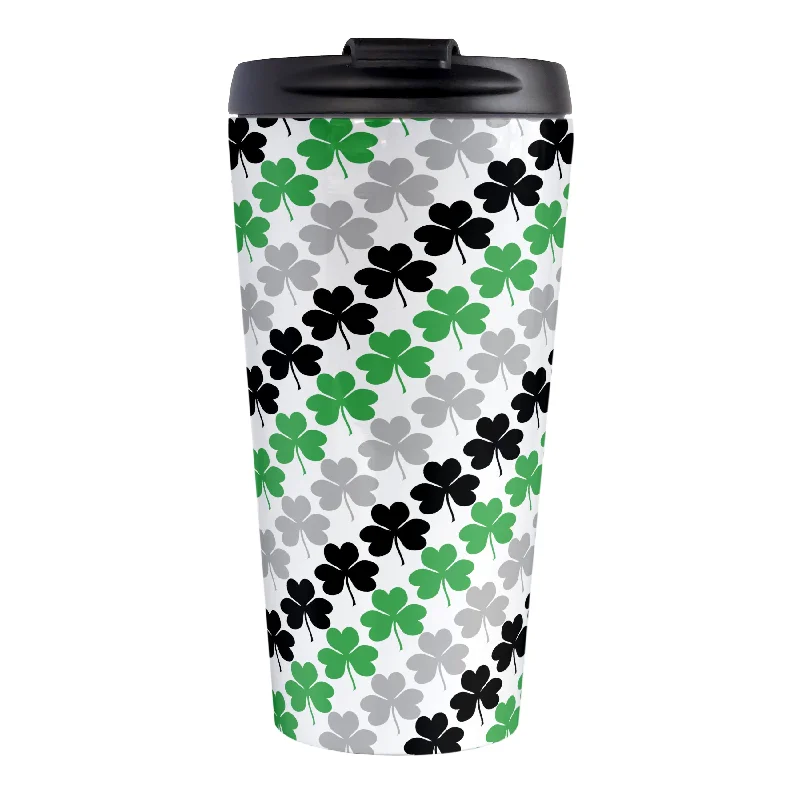 best custom ceramic travel mugs -Green Black and Gray Clovers Travel Mug