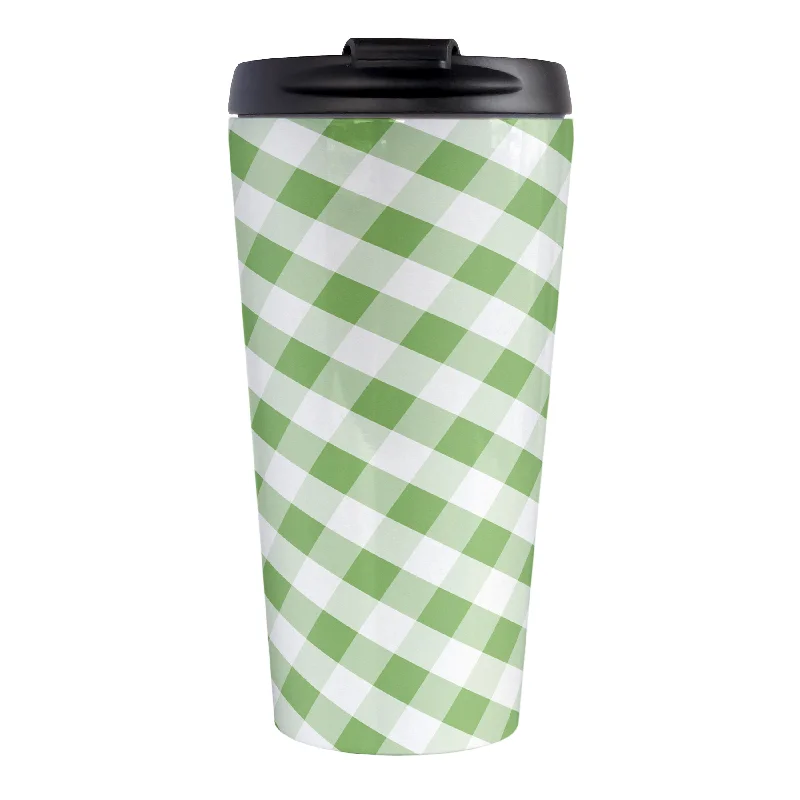 stainless steel mugs with custom designs -Green Gingham Travel Mug