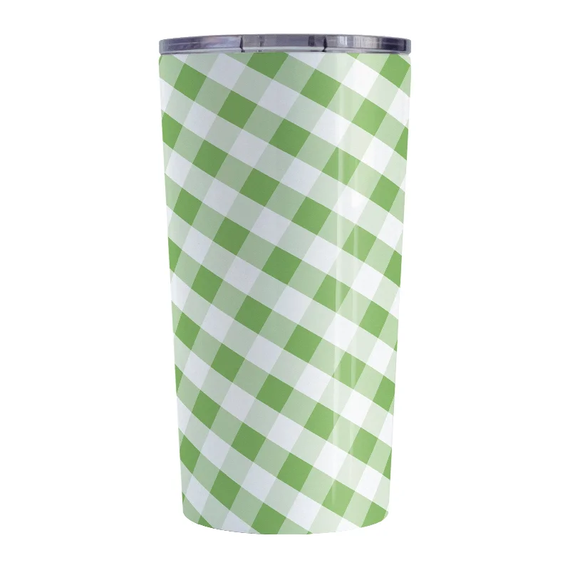 personalized funny coffee cups -Green Gingham Tumbler Cup