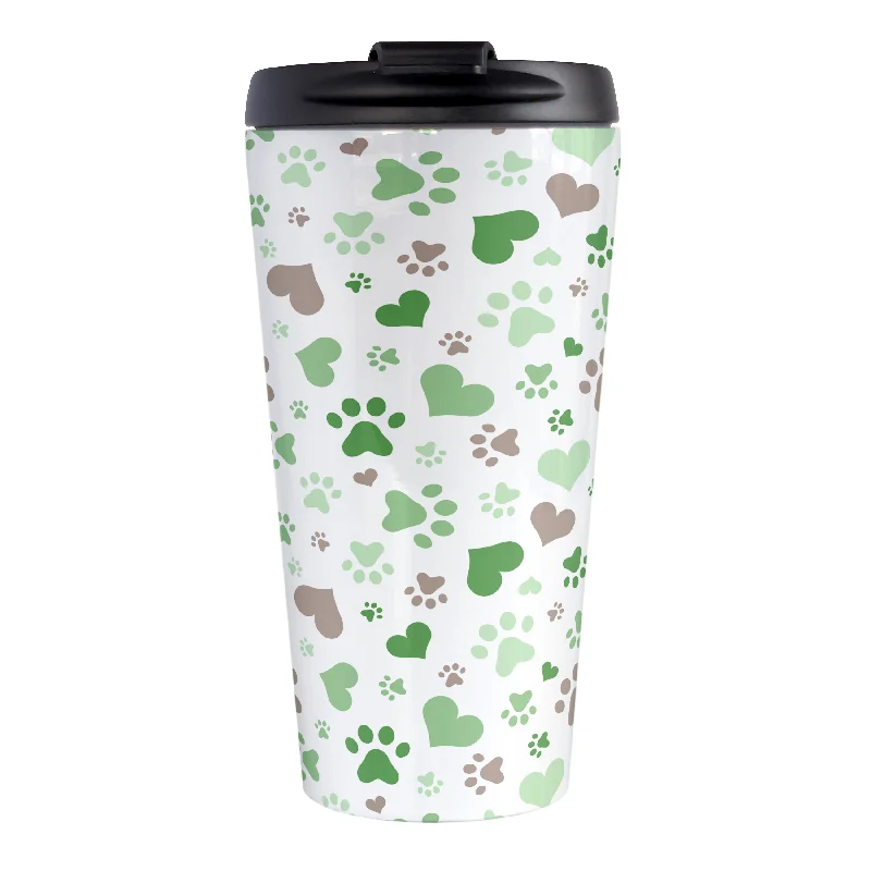 insulated coffee tumblers for camping -Green Hearts and Paw Prints Travel Mug