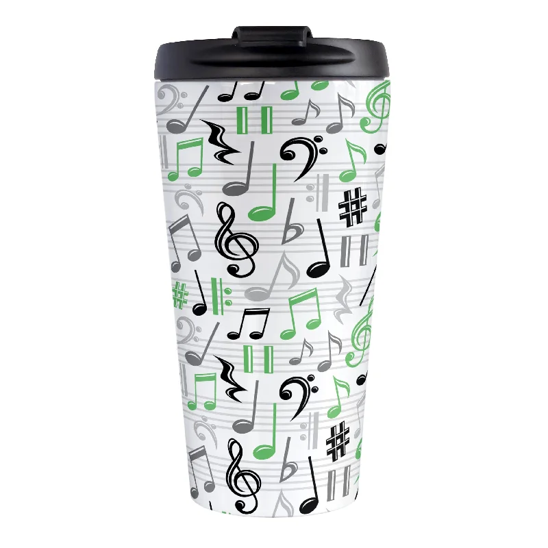 personalized ceramic travel cups -Green Music Notes Pattern Travel Mug