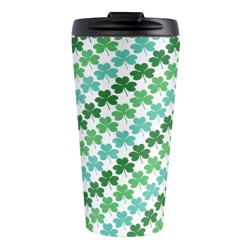 custom large tea mugs -Green and Teal Clovers Travel Mug