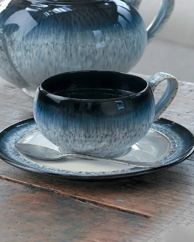 custom large coffee mugs for gifts -Halo Stoneware Tea Saucer