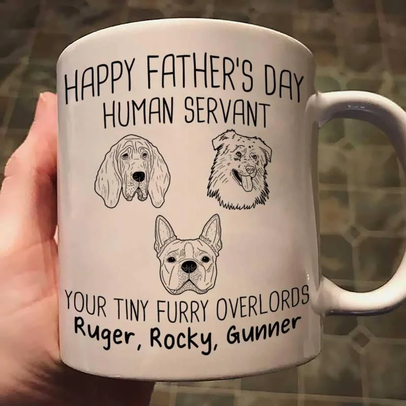 best custom coffee tumblers for camping -Happy Father‘s Day Human Servant Dog Head Outline Personalized Mug