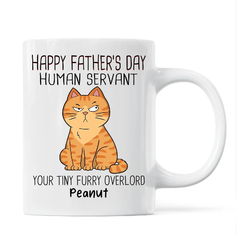 luxury personalized coffee mugs -Happy Father‘s Day Human Servant Personalized Mug, Funny Father's Day Gift For Cat Dad, Dad, Husband, Grandpa