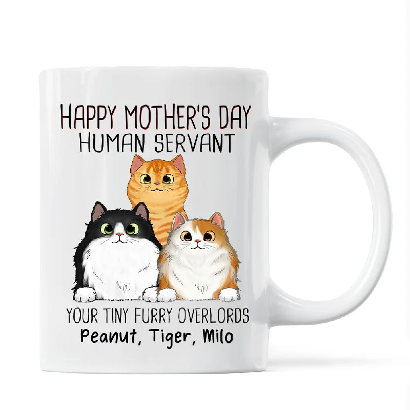 large coffee mugs with funny sayings -Happy Mother‘s Day Cat Human Servant Peeking Fluffy Cats Personalized Mug