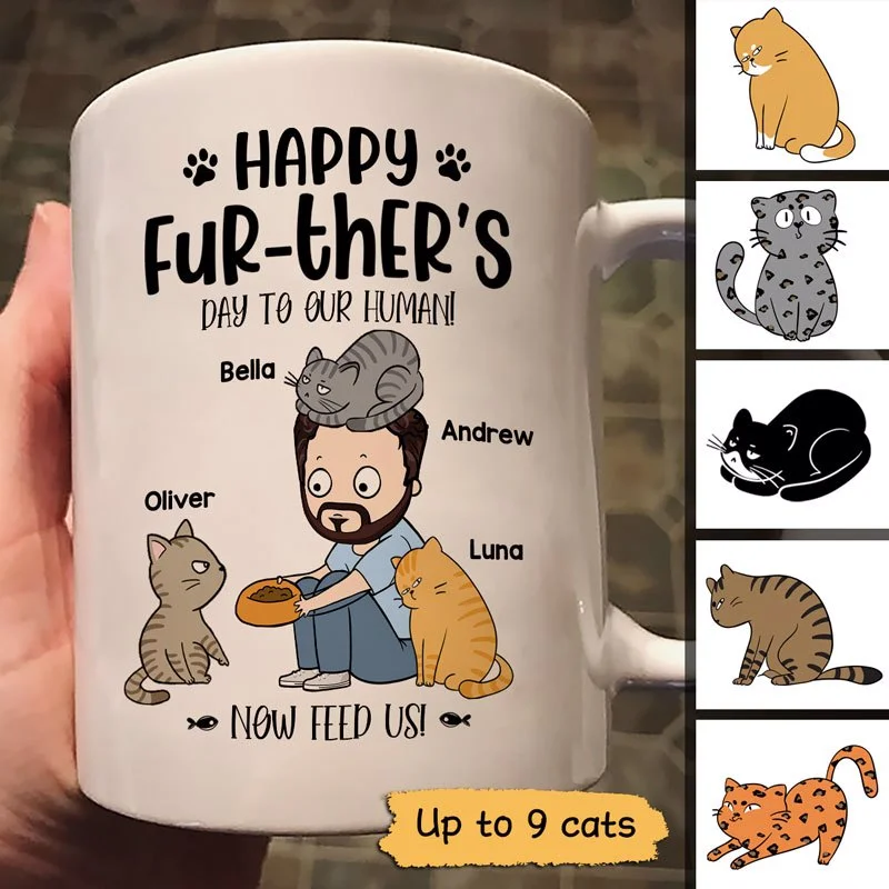 high quality coffee tumblers -Happy Further‘s Day Human Chibi Cat Dad Personalized Mug