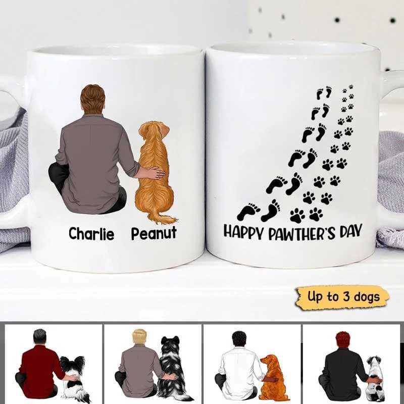 custom printed ceramic tea mugs -Happy Pawther‘s Day Dog Dad Back View Personalized Mug