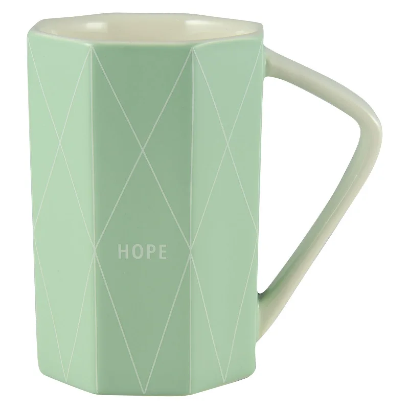 insulated coffee mugs for camping -Hope Geometrical Green Ceramic Mug - Romans 15:13