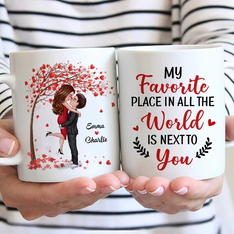 stylish custom coffee mugs -Hugging Doll Couple Under Red Tree Valentine's Day Anniversary Gift For Him For Her Personalized Mug