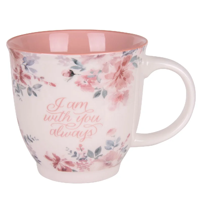 personalized tea cups with names -I Am with You Always Ceramic Mug with Pink Interior