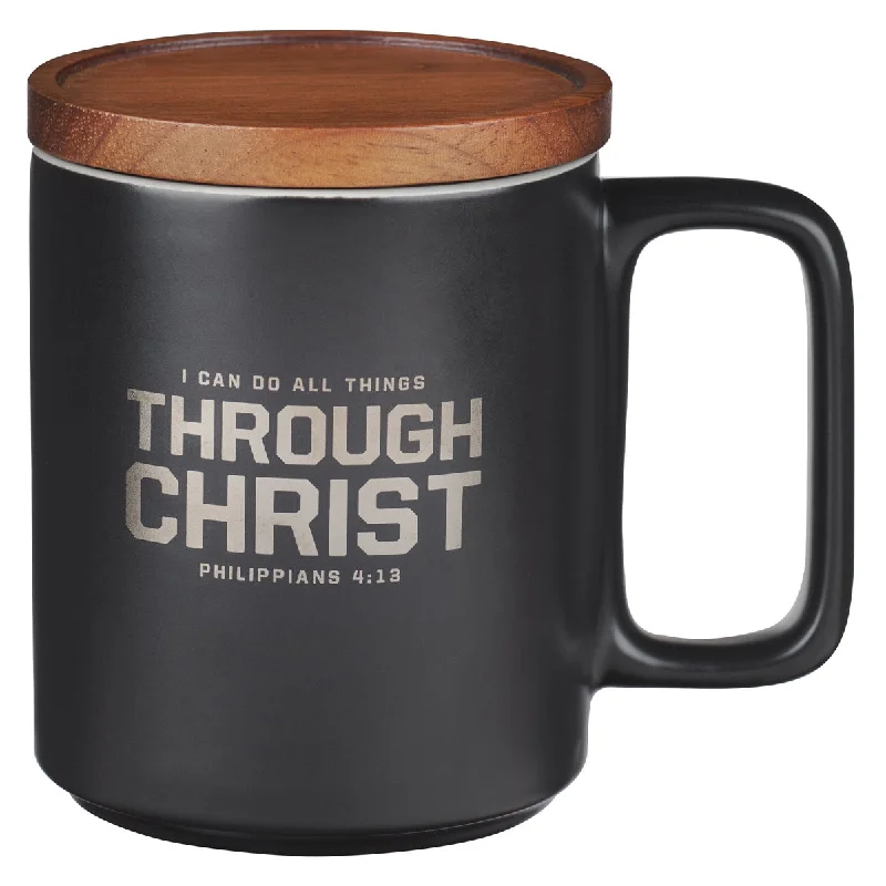 custom coffee cups for promotional use -I Can Do All Things Through Christ Ceramic Mug with Acacia Lid