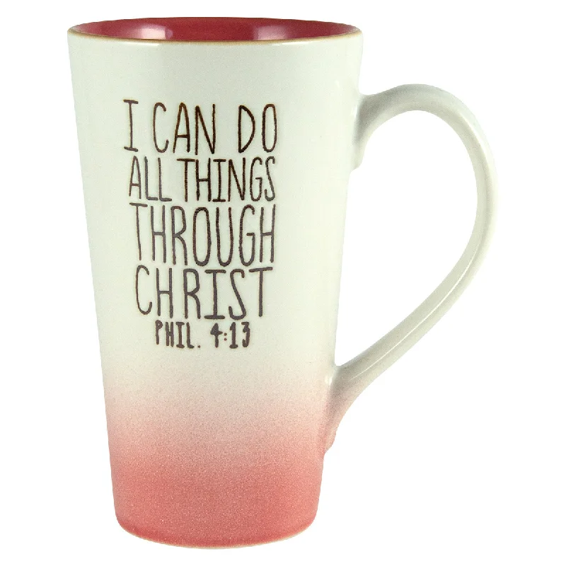 personalized ceramic tea mugs -I Can Do All Things Through Christ Pink & White Ombre Ceramic Mug