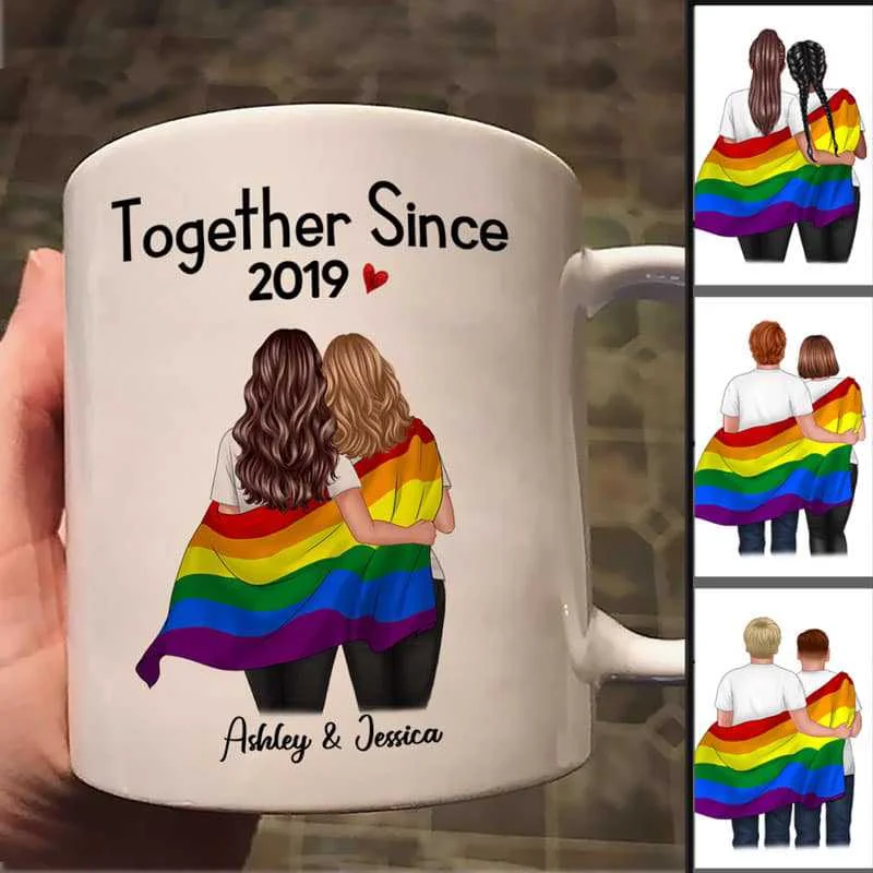 personalized ceramic tea cups -LGBT Couples Back View Together Since Personalized Mug