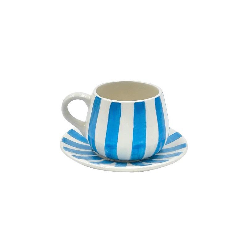 funny mugs for Christmas gifts -Light Blue Stripes Coffee Cup & Saucer