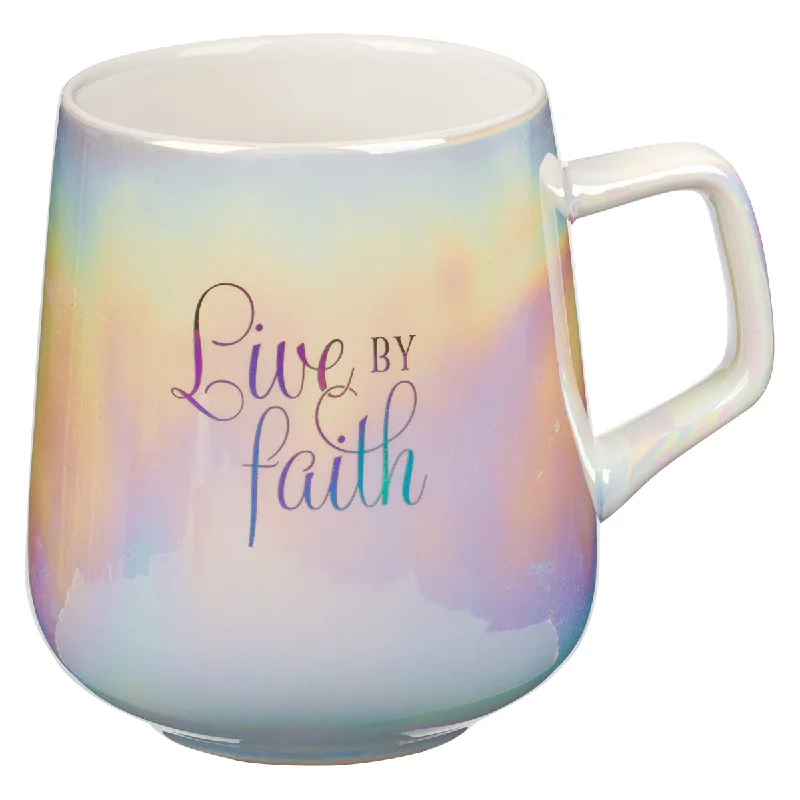 custom mugs for family gifts -Live By Faith Pearl Ombre Ceramic Mug