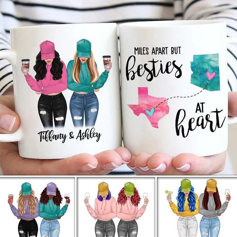 personalized coffee tumblers for family -Long Distance Modern Girls Besties Front View Gift For Besties Sisters Siblings Personalized Mug