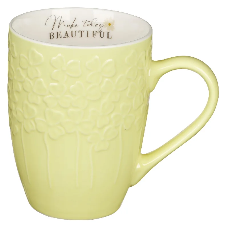 stylish personalized coffee mugs for work -Make Today Beautiful Yellow Ceramic Mug