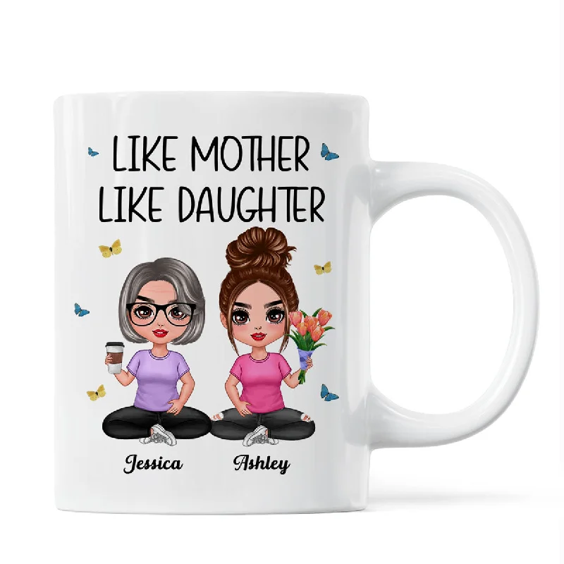 cute custom coffee cups for kids -Mother Daughter Doll Sitting Flowers Mother‘s Day Gift Personalized Mug