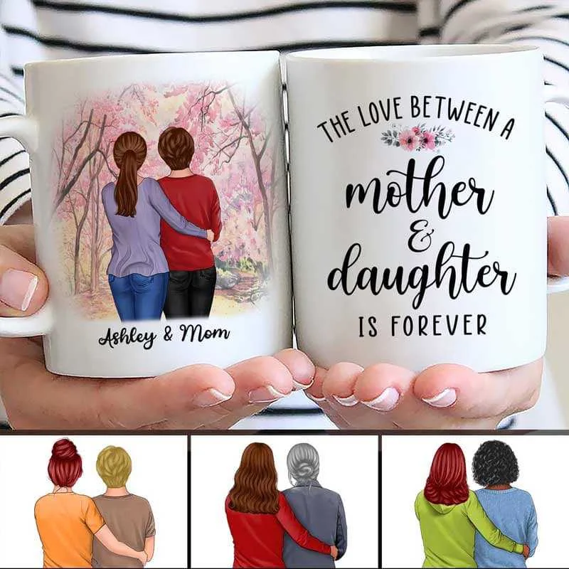 travel coffee mugs for winter -Mother & Daughter Hugging Personalized Mug