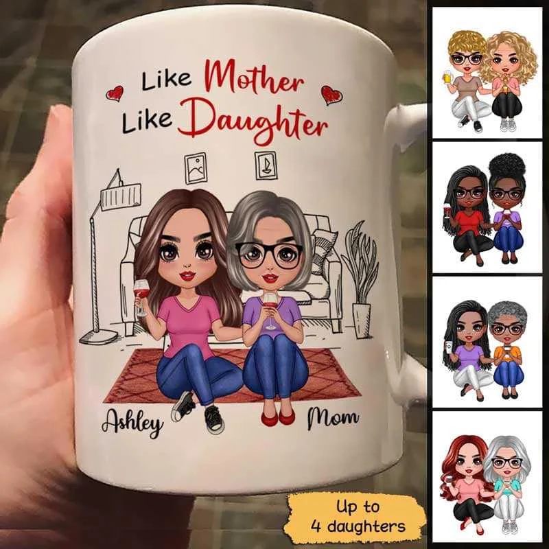 personalized coffee mugs with design -Mother & Daughters Doll Women Sitting In House Personalized Mug