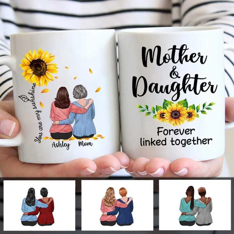 best tea mugs for gifts -Mother And Daughter Sitting Sunflower Personalized Mug