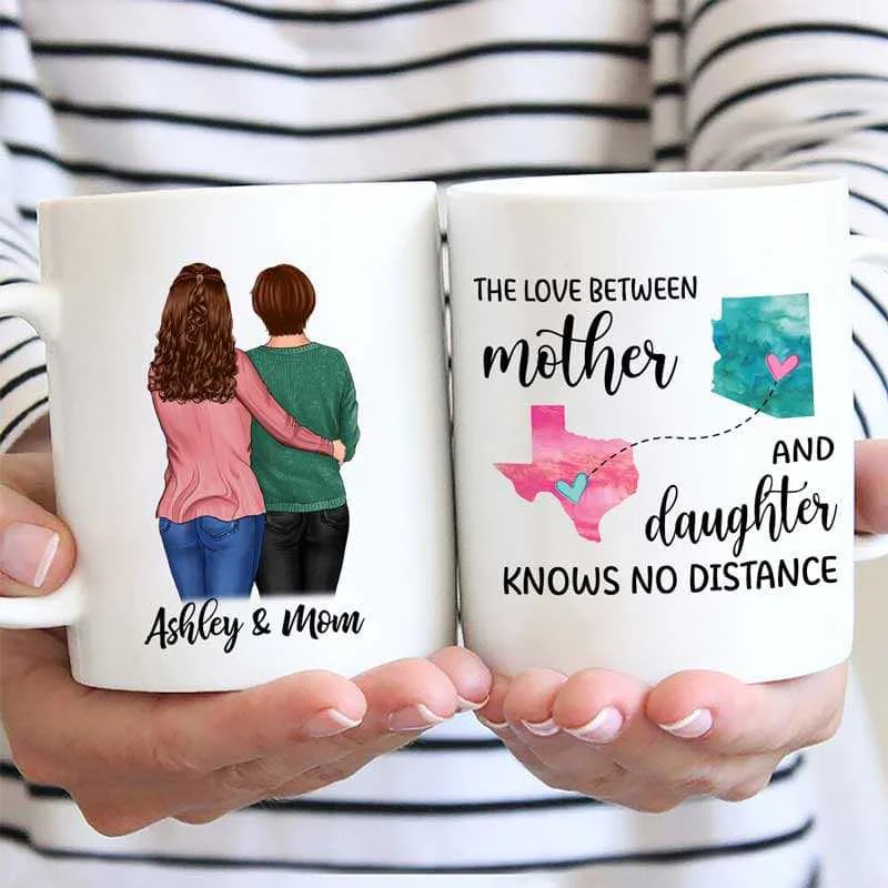 stainless steel mugs with custom designs -Mother Daughter Standing Long Distance Personalized Mug