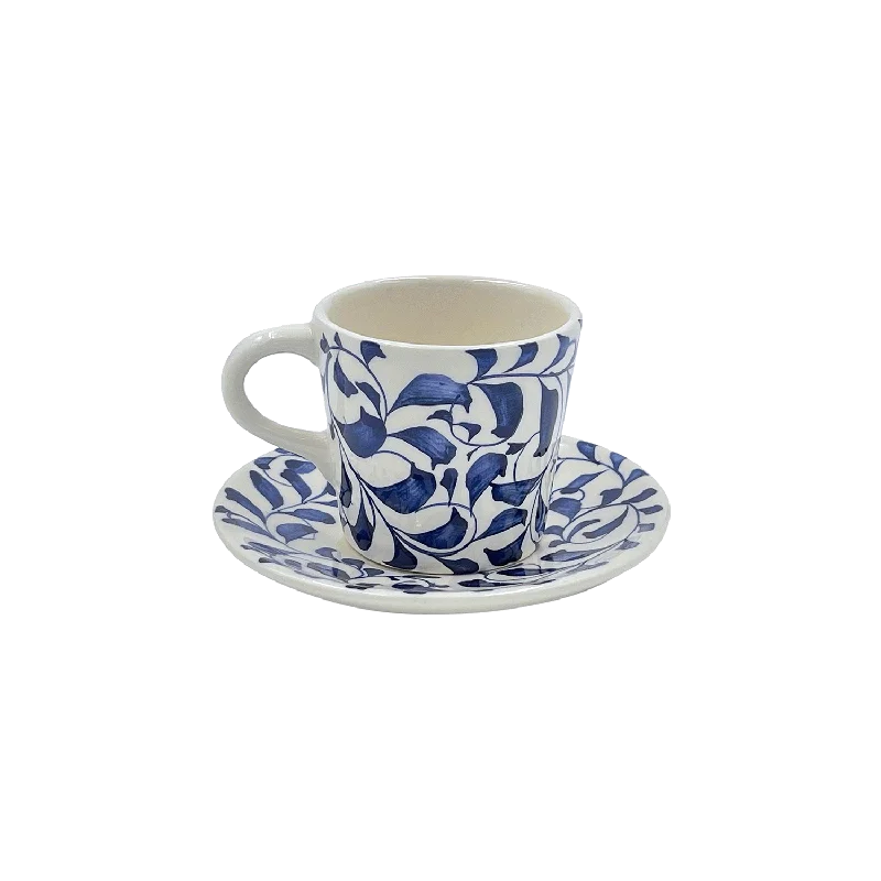 best tea cups for office use -Navy Blue Scroll Espresso Cup & Saucer