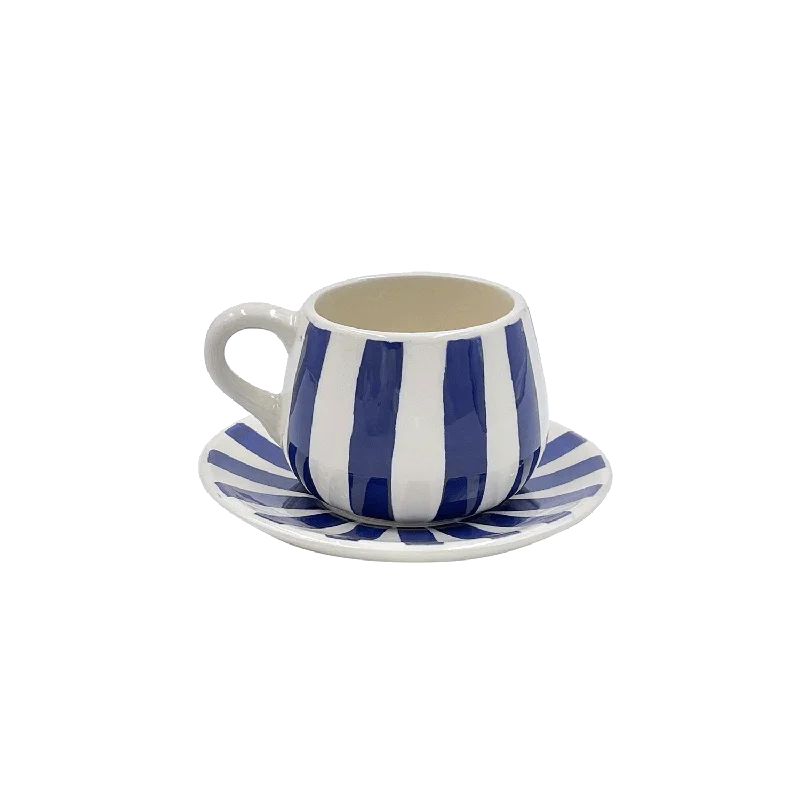 unique custom mugs for work -Navy Blue Stripes Coffee Cup & Saucer