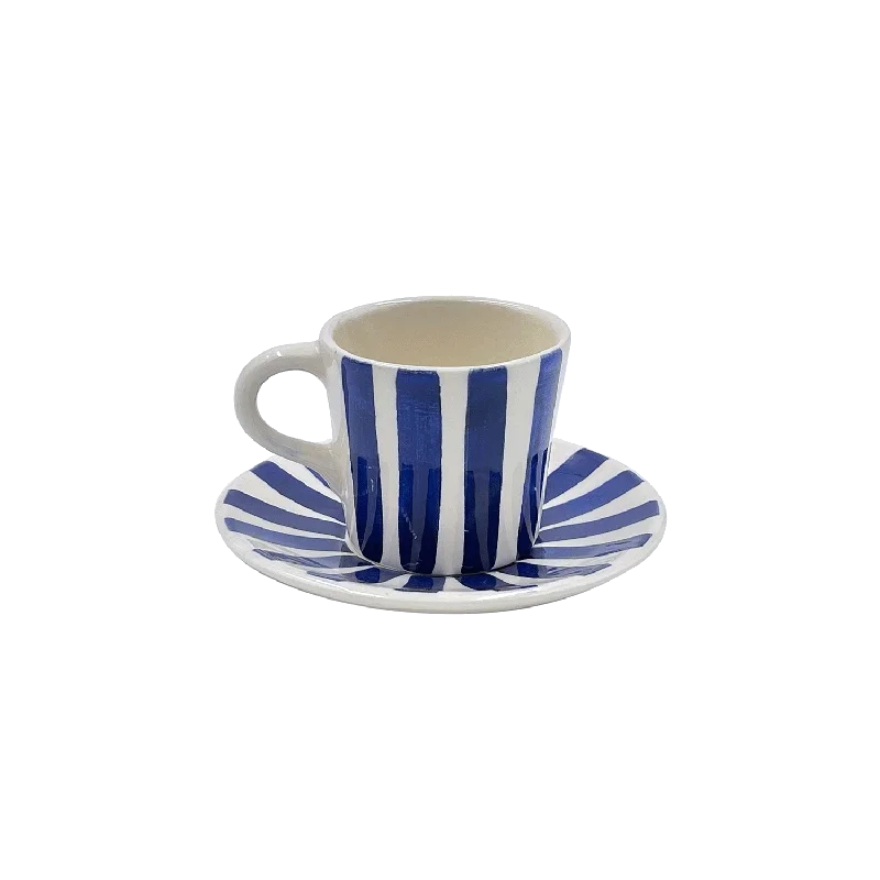 custom insulated coffee cups for gifts -Navy Blue Stripes Espresso Cup & Saucer