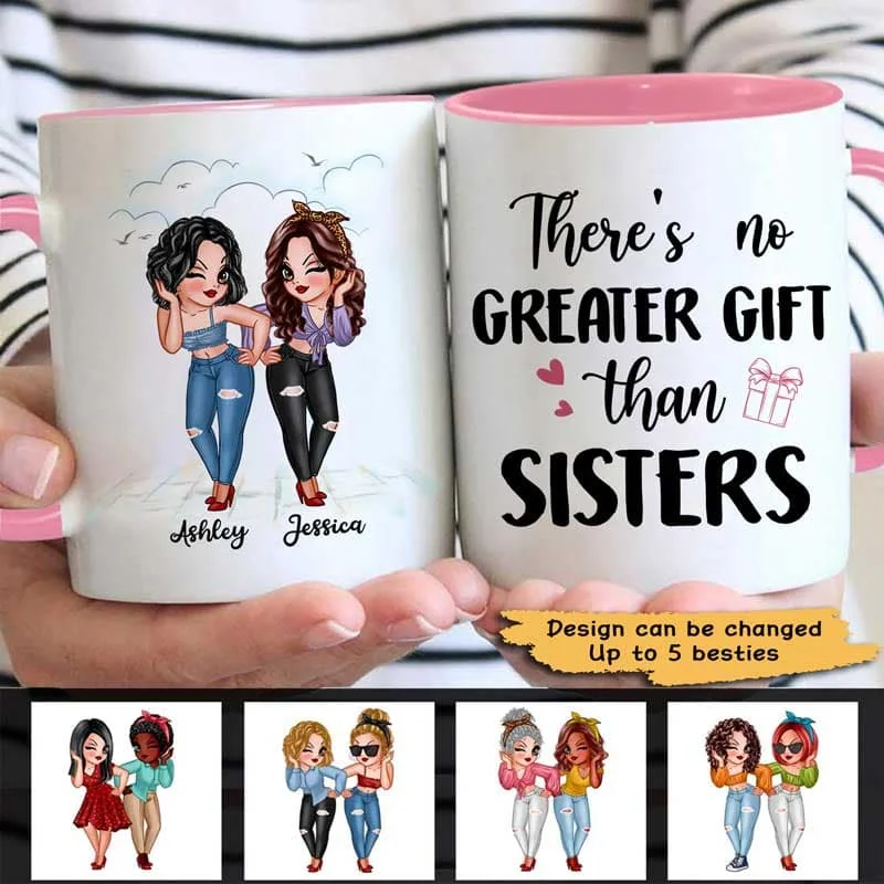 insulated travel mugs with handle -No Greater Gift Than Sisters Bestie Personalized Mug